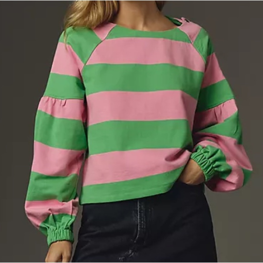 Maeve Pink and Green Rugby Striped Jersey Top